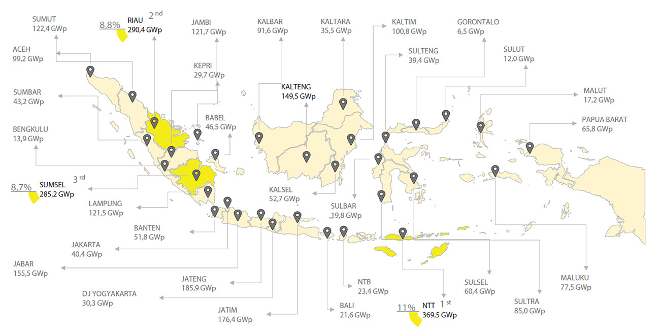 Peta sebaran potensi energi surya Indonesia
